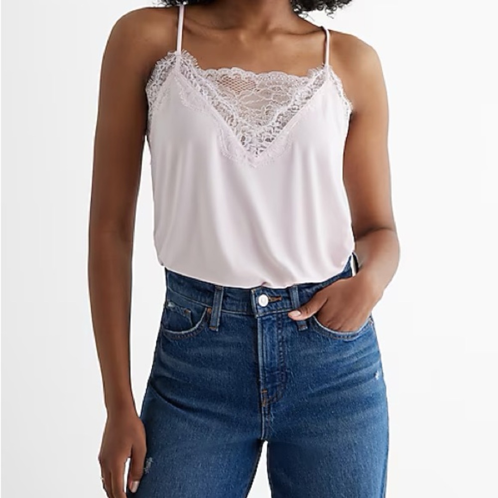 Express Lace Trim Cream Cami Bodysuit